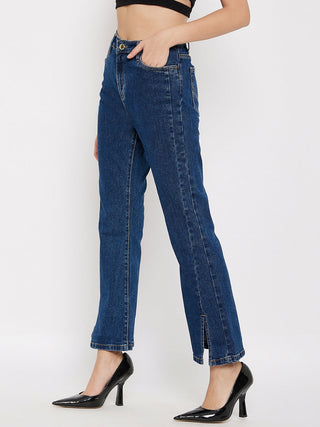 Madame Mid-Rise Front Slit Dark Wash Jeans
