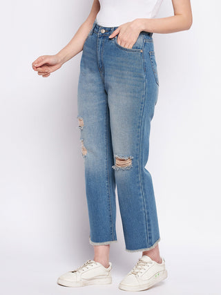 Madame Ripped Mi-Rise Double Wash Flared Jeans