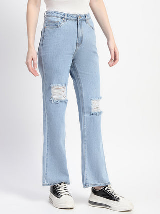 Madame Ice Blue Ripped Flared Denim