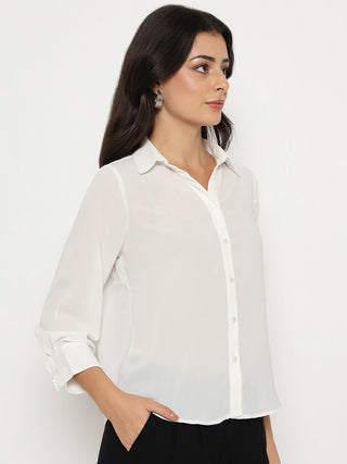 Madame Solid White Full Sleeve Shirt
