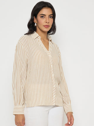 Madame Textured Brown Striped Shirt