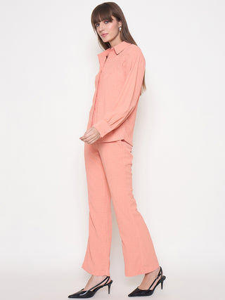 Madame Embroidered Shirt with Crop Tank and Wide-Leg Pants Three Piece Orange Co-ord Set