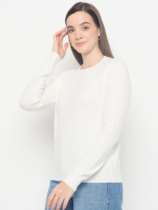 Madame Solid White Pullover Sweater