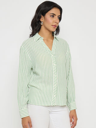 Madame Textured Green Striped Shirt