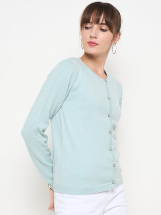 Madame Crew Neck Button Down Mint Green Cardigan