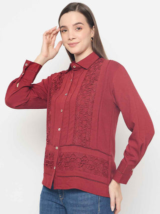 Madame Lace Detailed Rayon Blend Rosewood Shirt