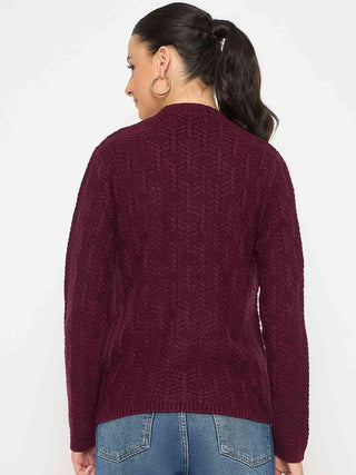 Madame Cable Knit V Neck Wine Cardigan