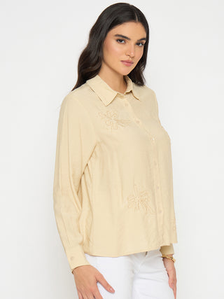 Madame Embellished Beige Rayon Blend Shirt