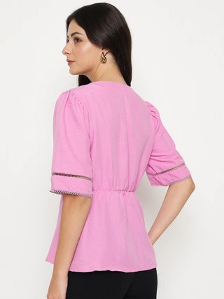 Madame V Neck Pink Peplum Top