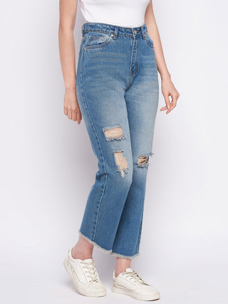 Madame Ripped Mi-Rise Double Wash Flared Jeans