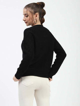 Madame Black Ribbed Zip-Up Sweater