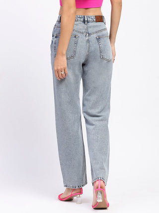 Madame Light Wash Embellished Light Blue Cotton Denim