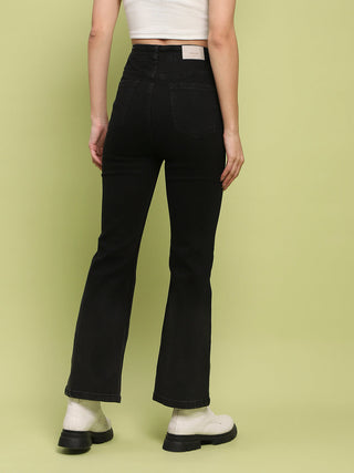 Madame Cotton Blend Black Flared Denim Jeans