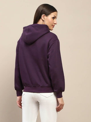 Madame Fleece Cut And Sew Detailed Zipped Purple Hoodie