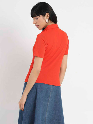 Madame Solid Red Polo Pique T-Shirt