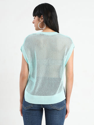 Madame Open Knit Side Slits Mint Green Top