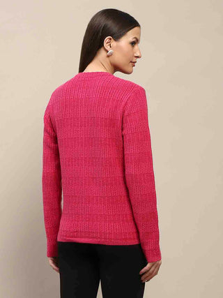 Madame Cable Knit Buttoned Hot Pink Cardigan