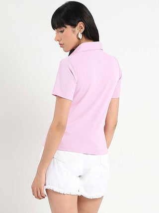 Madame Solid Pink Polo Pique T-Shirt