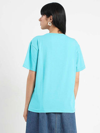 Madame Graphic Print Embellished Aqua Blue Sinker T-Shirt
