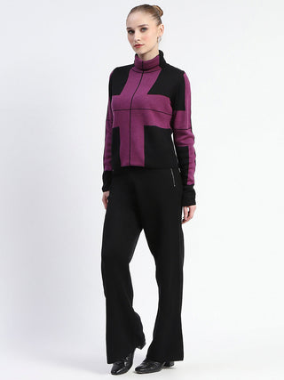 Madame Dark Purple Gingham Print Shrug With Top And Bottom Co-Ord Set