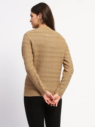 Madame Camel Cable Knit Button Down Cardigan