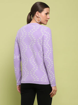 Madame Self Design Buttoned Lilac Cardigan