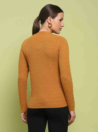 Madame Glossy Buttoned Cable Knit Mustard Yellow Cardigan
