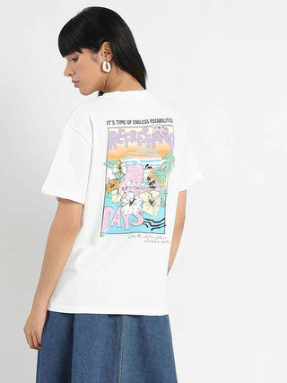 Madame Graphic Printed Round Neck White Sinker T-Shirt