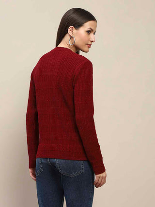 Madame Cable Knit Buttoned Red Cardigan