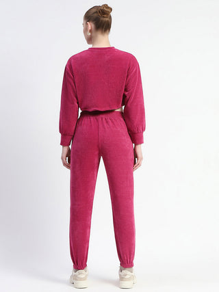 Madame Pink Elasticated Waist Crop Sweatshirt And Bottom Co-Ord Set