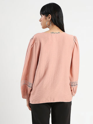 Madame Tie Neck Blush Pink Rayon Blend Top