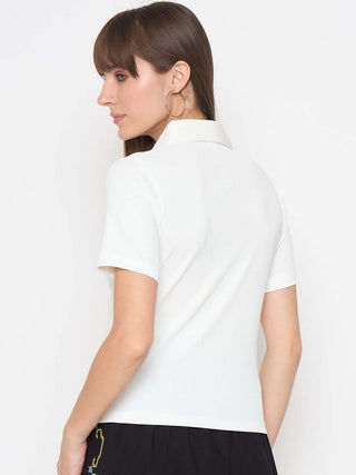 Madame Pique Solid White Polo T-shirt