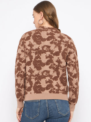 Madame Printed Crew Neck Tan Sweater