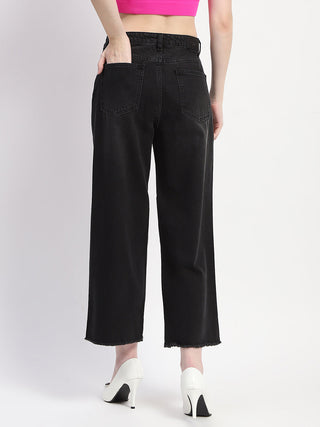 Madame Frayed Hem Black Flared Denim