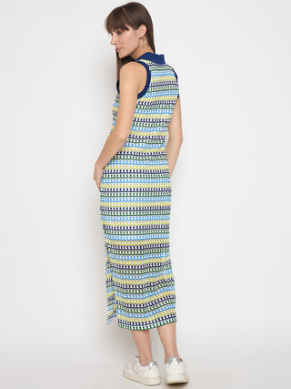 Madame Crochet Striped Side Slit White Bodycon Dress