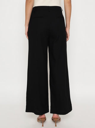 Madame Cotton Blend Black Wide Leg Trousers