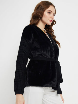 Madame Knit Sleeve Black Velour Shrug