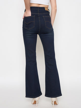 Madame Cotton Blend Stone Wash Mid Night Blue Flared Jeans