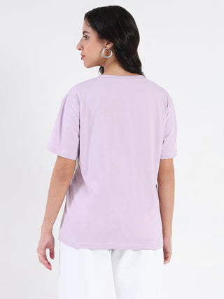 Madame Graphic Print Cord Detailed Lilac Sinker T-Shirt