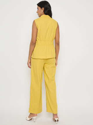 Madame Mustard Yellow Sleeveless Vest and Trousers Co-ord Set