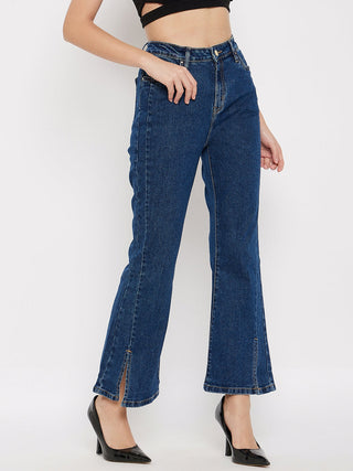 Madame Mid-Rise Front Slit Dark Wash Jeans