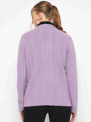 Madame Cable Knit V- Neck Buttoned Lilac Cardigan
