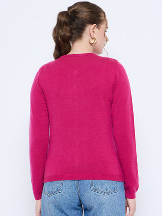 Madame Crew Neck Button Down Fuschia Cardigan
