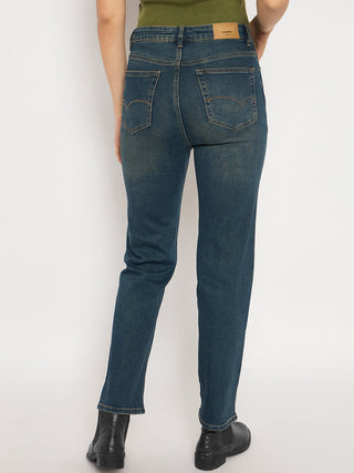 Madame Cotton Blend Stone Wash Straight Fit Tinted Blue Denim Jeans