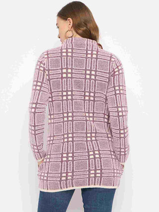 Madame Plaid Pattern Buttoned Wine Red Cardigan