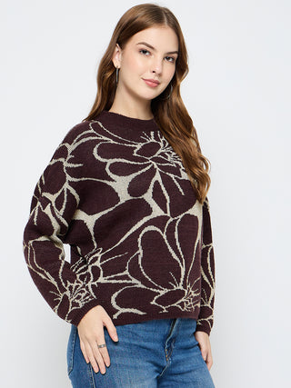Madame Floral Print Coffee Brown Sweater