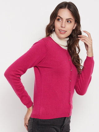 Madame Women Solid Fuschia Cardigans