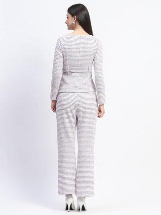 Madame Knitted Buttoned and Belted Top and Bottom Lavender Co-ord Set