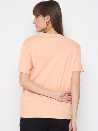 Madame Graphic Print Embellished Peach Sinker Tshirt