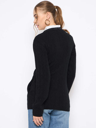 Madame Full Sleeve Button Down Black Cardigan